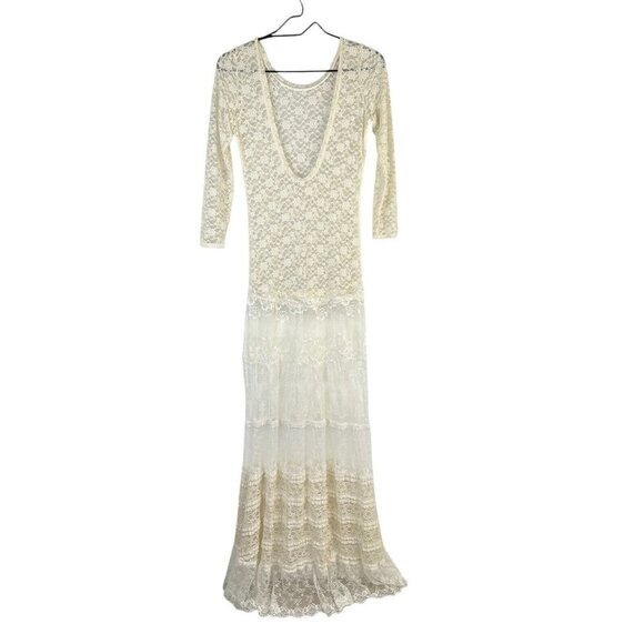 Romantic Ethereal Off White Lace Mesh Overlay Dress Cottagecore Fairycore Sz S - Picture 5 of 11